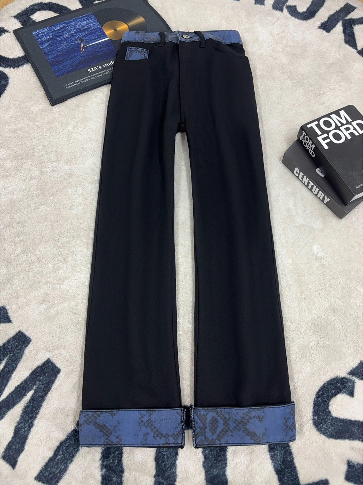 

Американские джинсы с принтом змеи и пэчворком для мужчин, летние, новые, модные, свободные, прямые, слегка расклешенные, длинные брюки