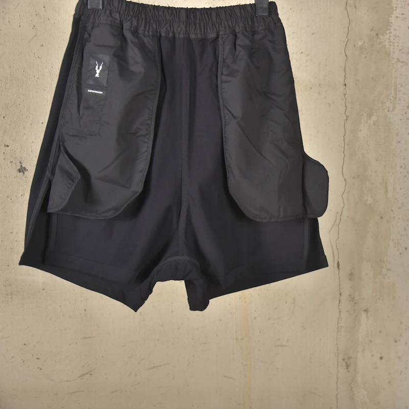 High Street Cotton Knitted RO Dark Shorts High Street Split Shorts Men's Elastic Waist Summer Fashion Casual Loose Shorts