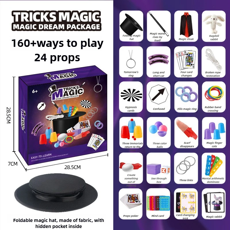 Ensemble d'accessoires de performance magique pour enfants, kit de tours de magie pour débutants, jouets interactifs pour enfants, cartes à jouer magiques en gros plan
