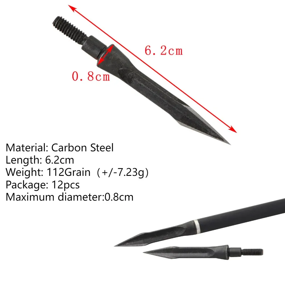 12pcs Hunting Arrowhead General Thread High Carbon Steel Arrow Head for Outdoor Archery Shooting Hunt Target Broadhead