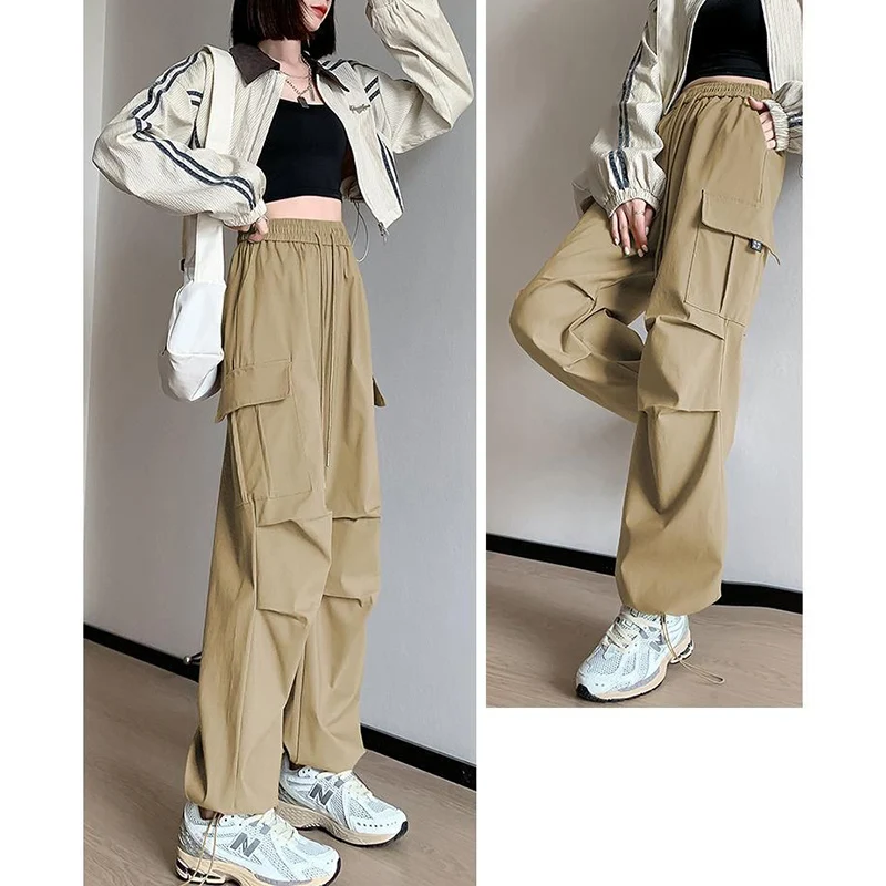 Damen Casual Mode Hochbund-Hosen Frauen Streetwear Baggy Cargo-Hosen Mädchen Klassische Koreanische Dünne Gerade Hosen
