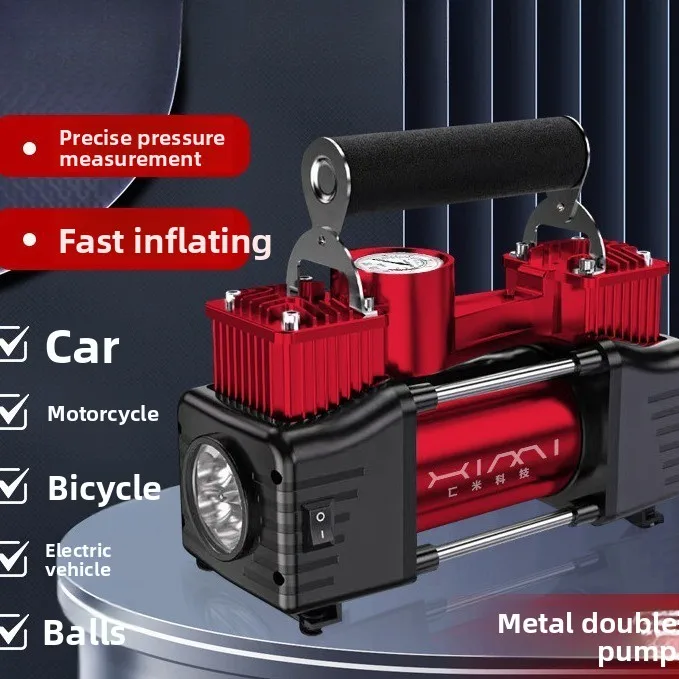 Bomba de aire para vehículo, doble cilindro, alta presión, alta potencia, neumáticos para coche eléctrico, bomba de aire multifuncional para vehículos portátiles