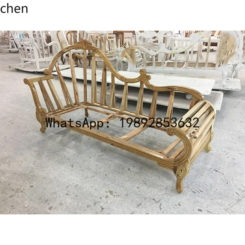 YFY  European Style Chaise Longue French Embroidery Recliner Solid Wood Bedroom Fabric Chaise Longue
