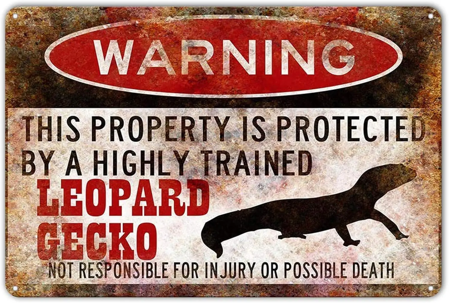 Leopard Gecko Sign, es, Tin Metal, Funny Decorative Gift, Lizard Warning Sign