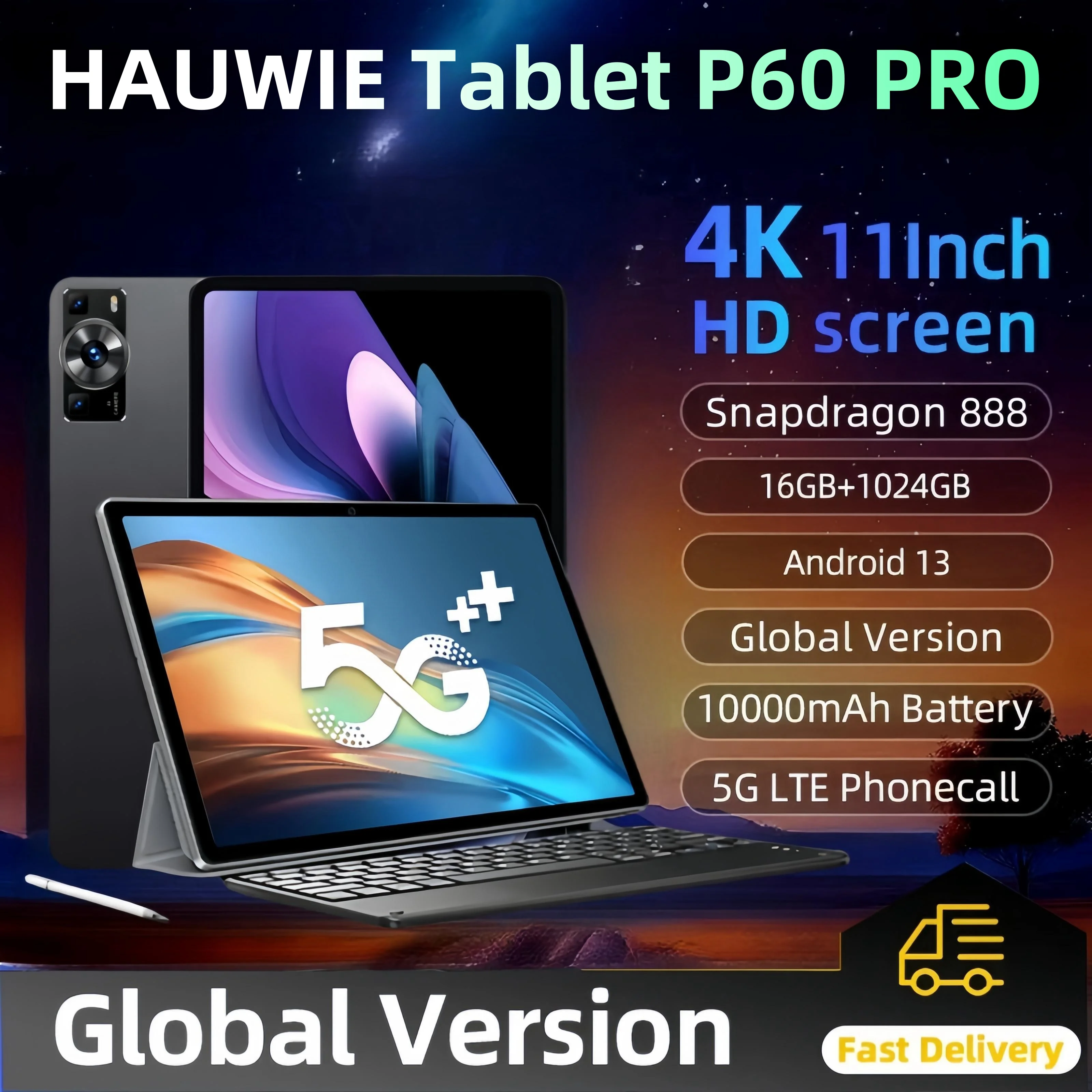 Global Version NEW Original P60 Pro Tablet 16GB+1TB 11 Inch 4K Android 13 Snapdrago 888 5G WIFI Dual SIM Card Phone Call Tablet