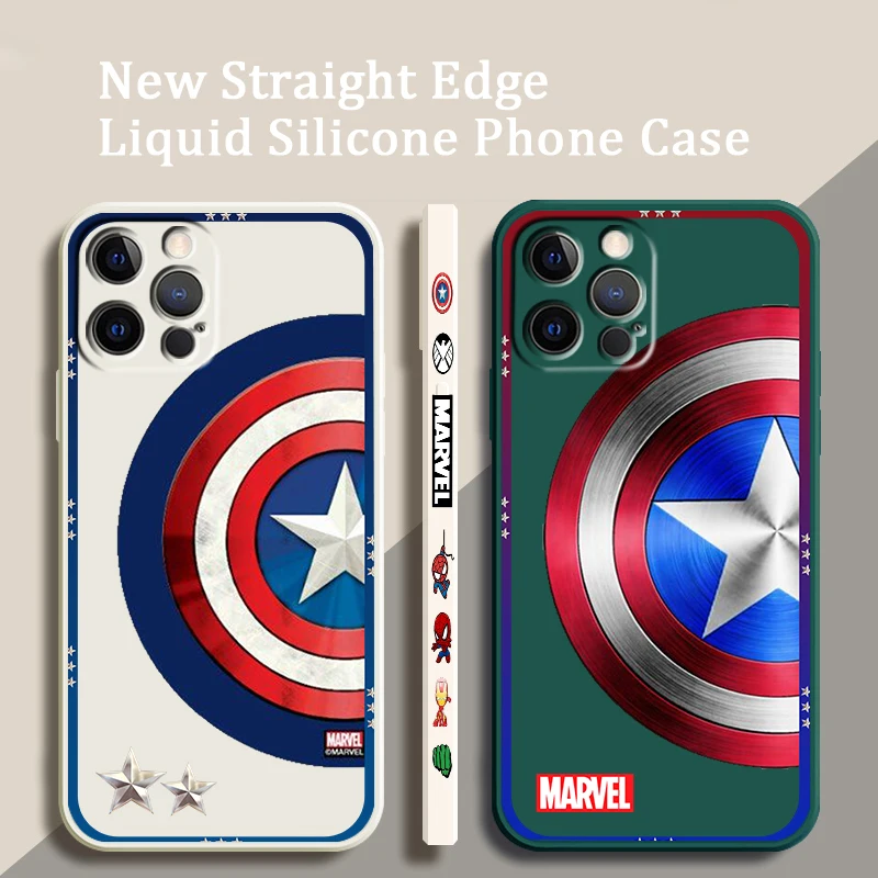 

Marvel Logo Art Design Avengers For Apple iPhone 16 15 14 13 12 11 XR XS X Pro Max Plus Liquid Left Rope Phone Case Soft Cover