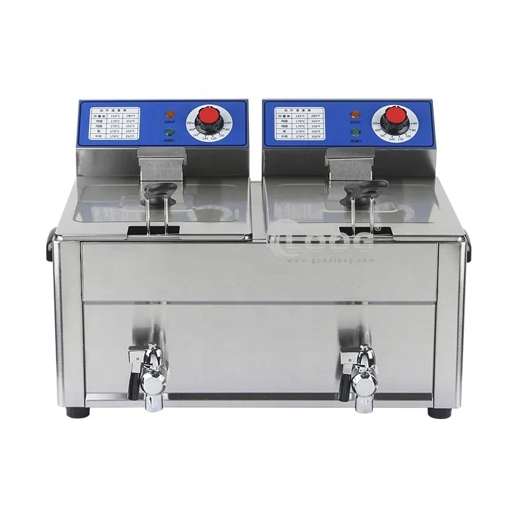 CE Approved Dual Baskets Tanks French Fries Frying Machine 2 x 2850W Commercial Electric Deep Fryer For Business