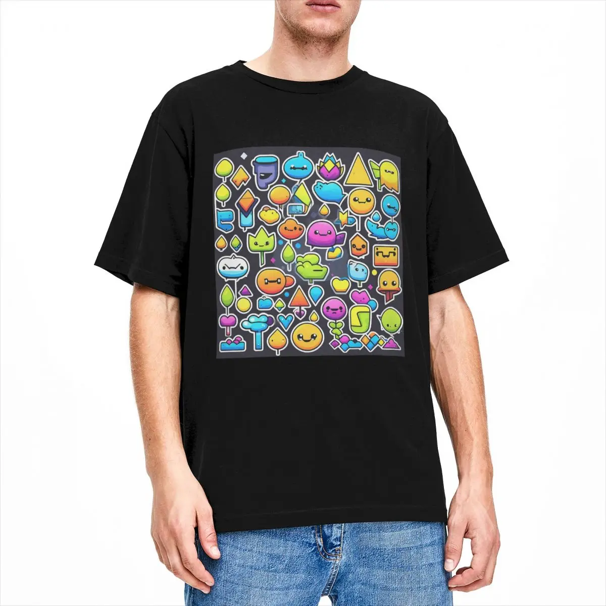 Geometry Dash Collage T-Shirt Mens Vintage 100 Cotton T Shirts Beach Comfortable Trendy Cool Tee Shirt Dropshipping Tops Gift