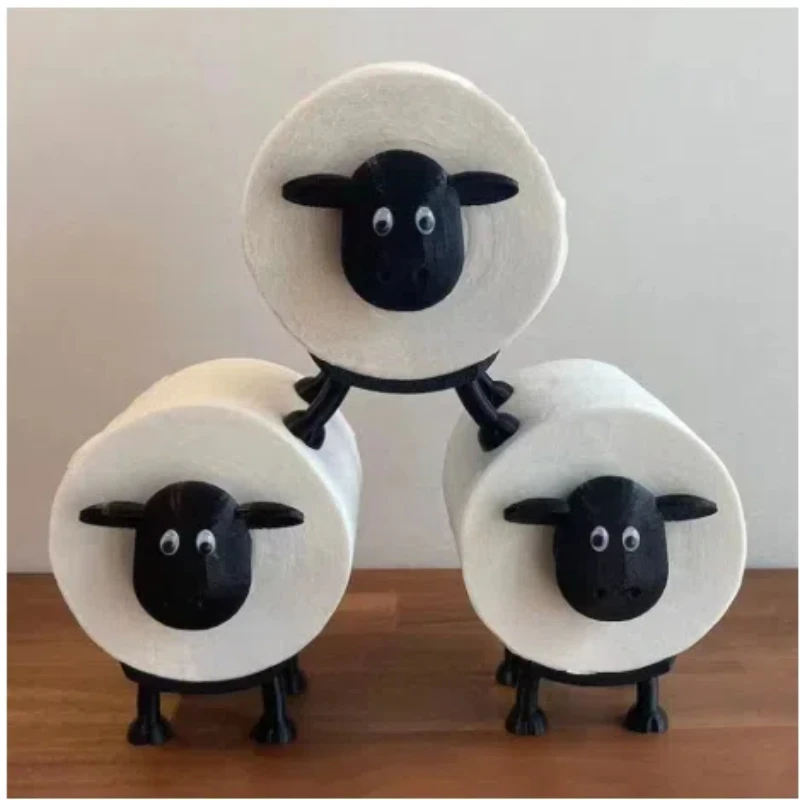 

Black Sheep Shape Toilet Roll Holder Resin Animal Roll Paper Rack Stackable for Home Bathroom Vanity Night Stands