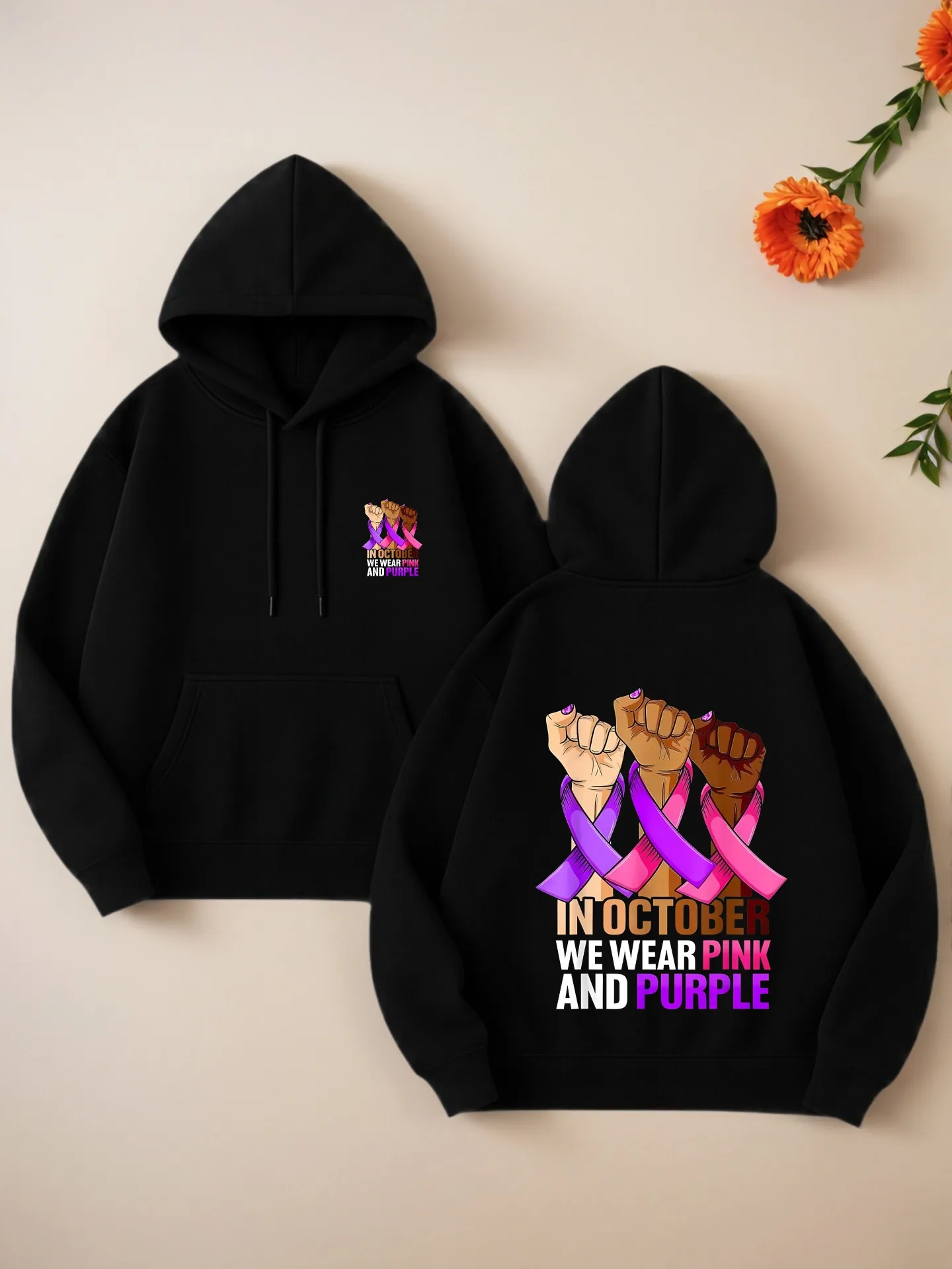 

Women's Graphic Hoodie, Breast - Cancer - Awareness Print, Casual Aesthetic, Soft Fabric, Casual Everyday Wear