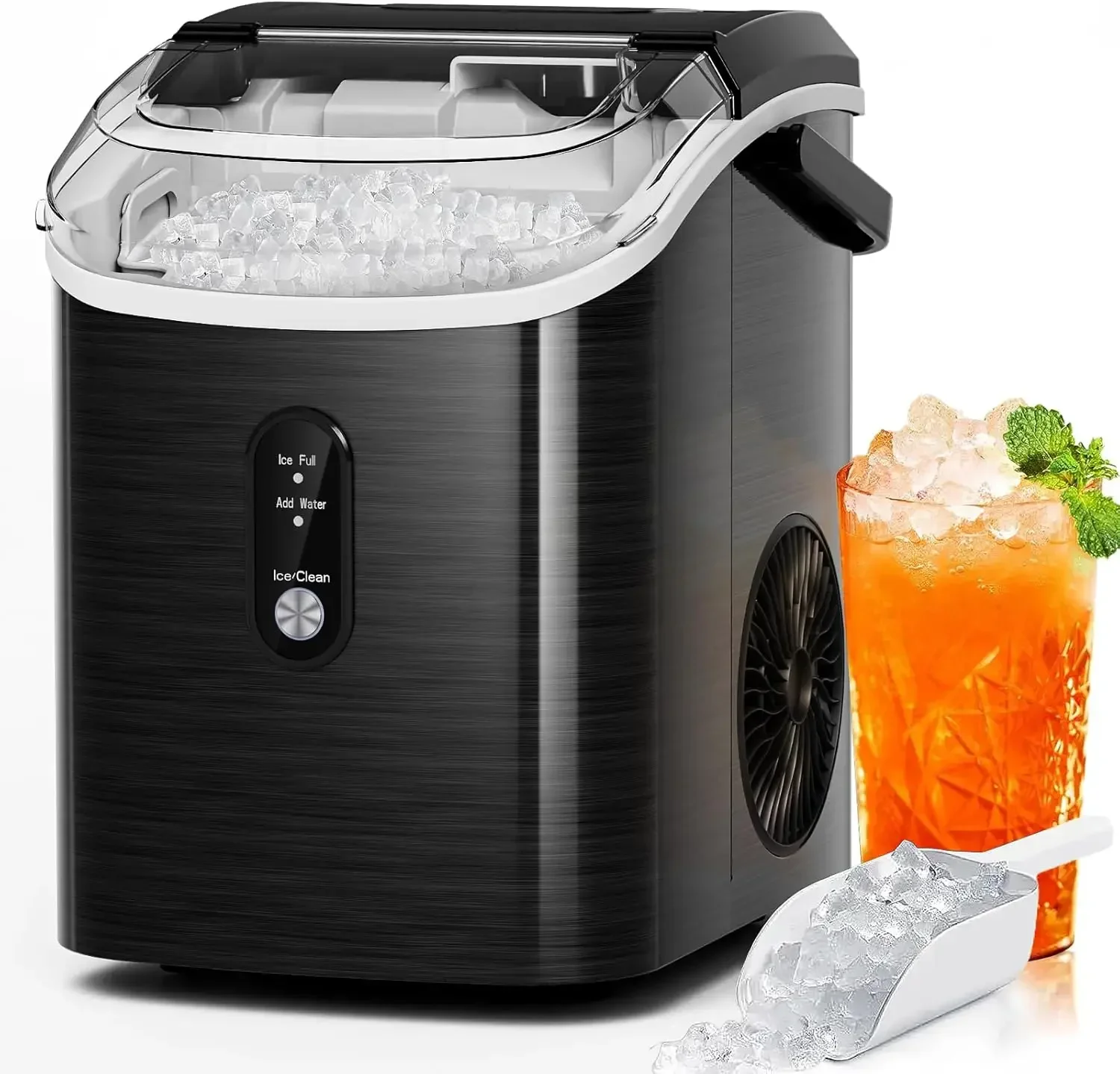 Nugget Ice Makers Countertop with Self-Cleaning, 35lbs/24H, Portable Sonic Ice Maker Machine with Handle/Basket/Scoop for Home,