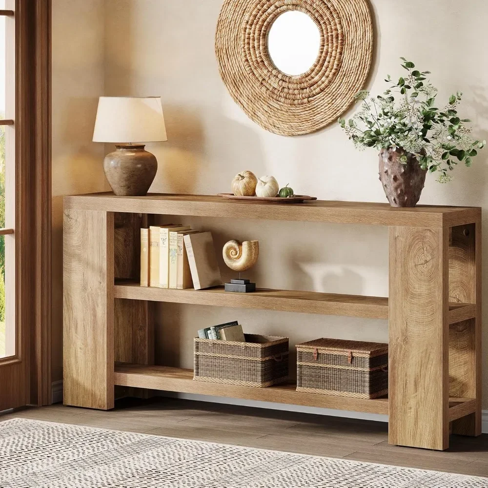 70.9-Inch Extra Long Console Table with Storage, Narrow Wooden Sofa Table Behind The Couch, Farmhouse 3-Tier Entry