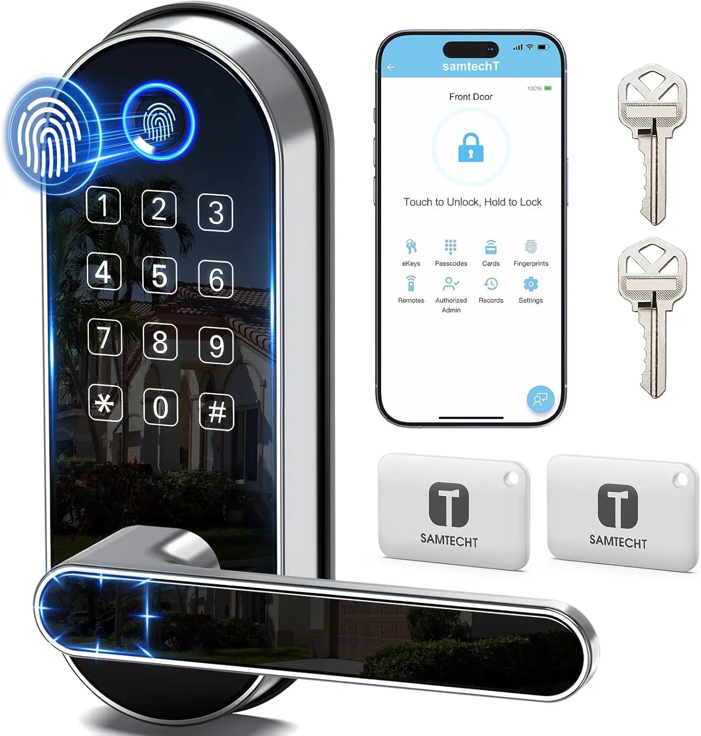 

Smart Lock with Fingerprint, Keypad & App Control - Fits US Doors, DIY Install, Auto-Lock for Home and Rentals