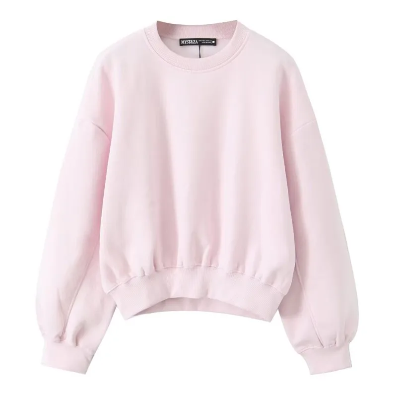 

HipSeam Women Basic Plush Sweatshirt Autumn Casual Simple Long Sleeves O Neck Ribbed Trims Short Pullovers Female Pullovers