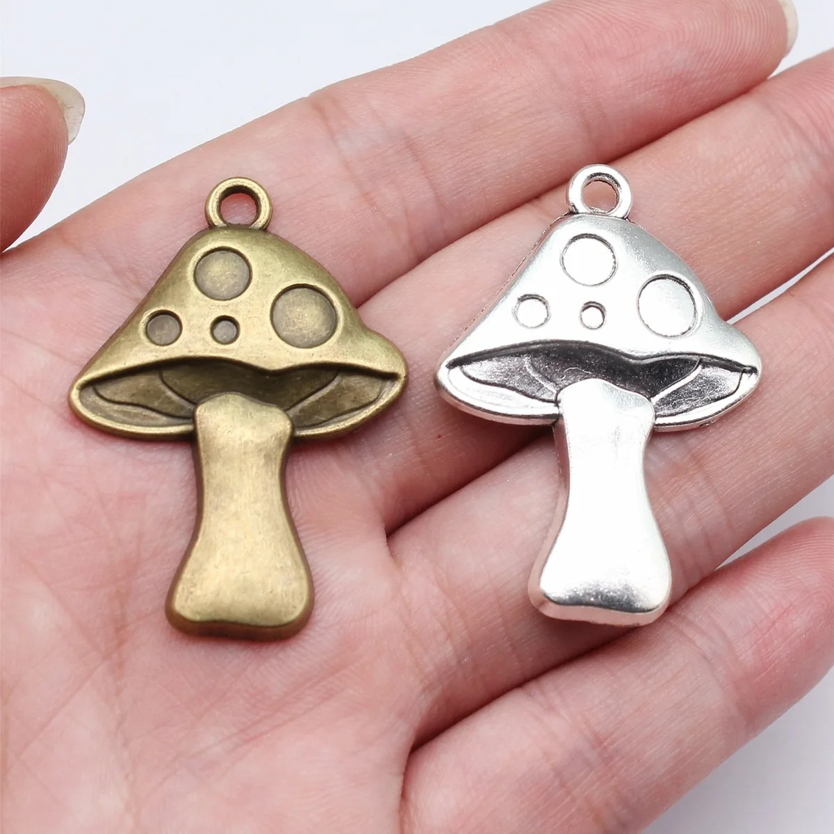WYSIWYG 4pcs 40x29mm 2 Colors Antique Bronze Color Antique Silver Color Mushroom Charms For DIY Jewelry Making