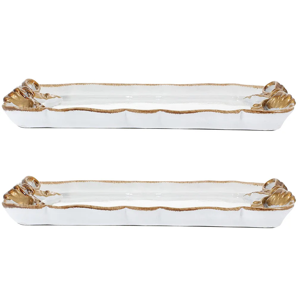 2Pcs Vintage Bowknot Resin Tray Set Fruit Serving Platter Dessert Dish Decorative Tray for Home Kitchen Counter Bathroom Vanity