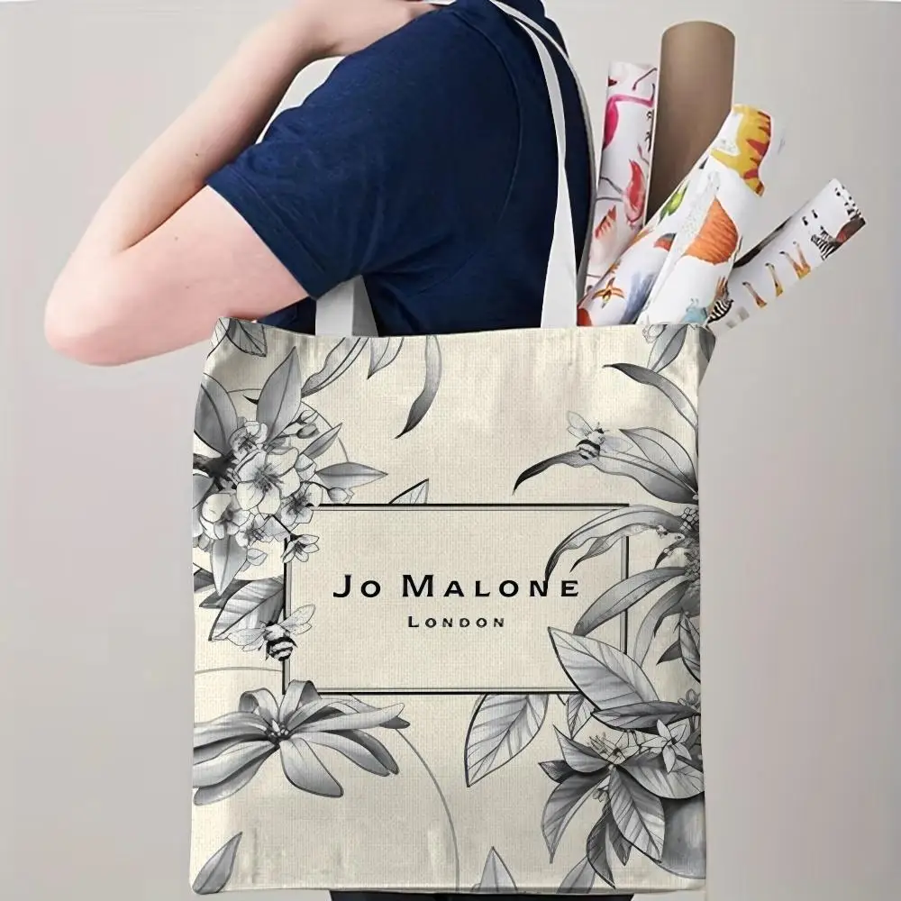 J-Jo M-Malone L-LOGO Storage Bags Canvas Double-Sided Print Beach Bag Durable Handbag Shoulder Travel Bag Gift