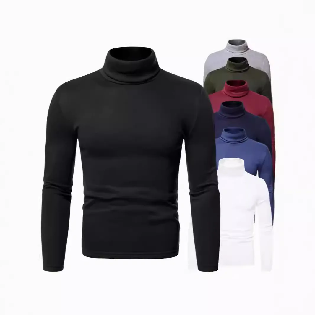 Autumn And Winter Men's Velvet Turtleneck T-shirt Men's Solid Color Bottoming Shirt Casual Long-sleeved T-shirt Men's