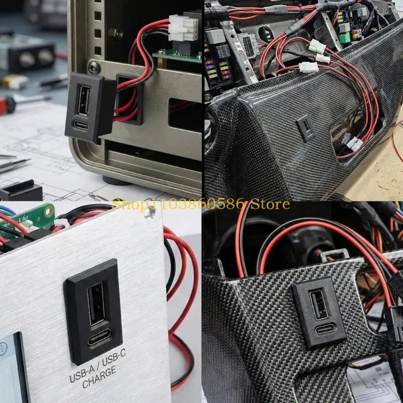 242A Pack of 4 Panel Mount USB Power Socket, Black Embedded USB C and USB A Port Set for Dashboard and Fairing Panel