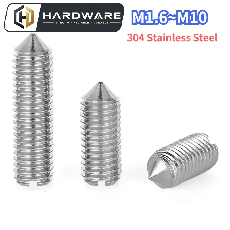 M1.6 M2 M2.5 M3 M4 M5 M6 M8 M10 304 Stainless Steel Slotted Tip Set Screw Din553 A2-70 Machine Thread Cone Point Grub Screws