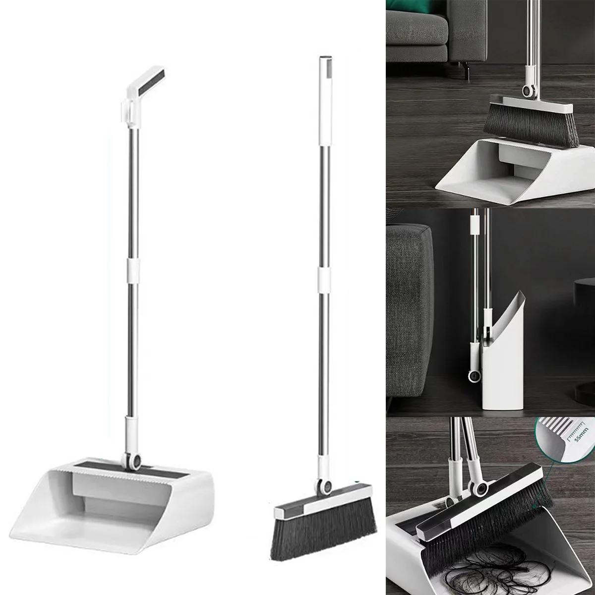 Ensemble balai et pelle pliables avec dents de peigne, ensemble de brosses de nettoyage multifonctionnelles pour le nettoyage des sols de la maison, de la cuisine et du bureau