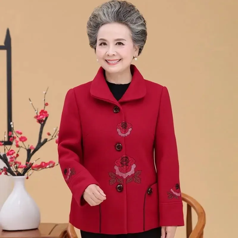 

Spring Autumn Women Fashion Large Size 5XL Suit 2PCS Middle Aged Mother Embroidery Jacket 2025 Female New Long Sleeve Outerwear