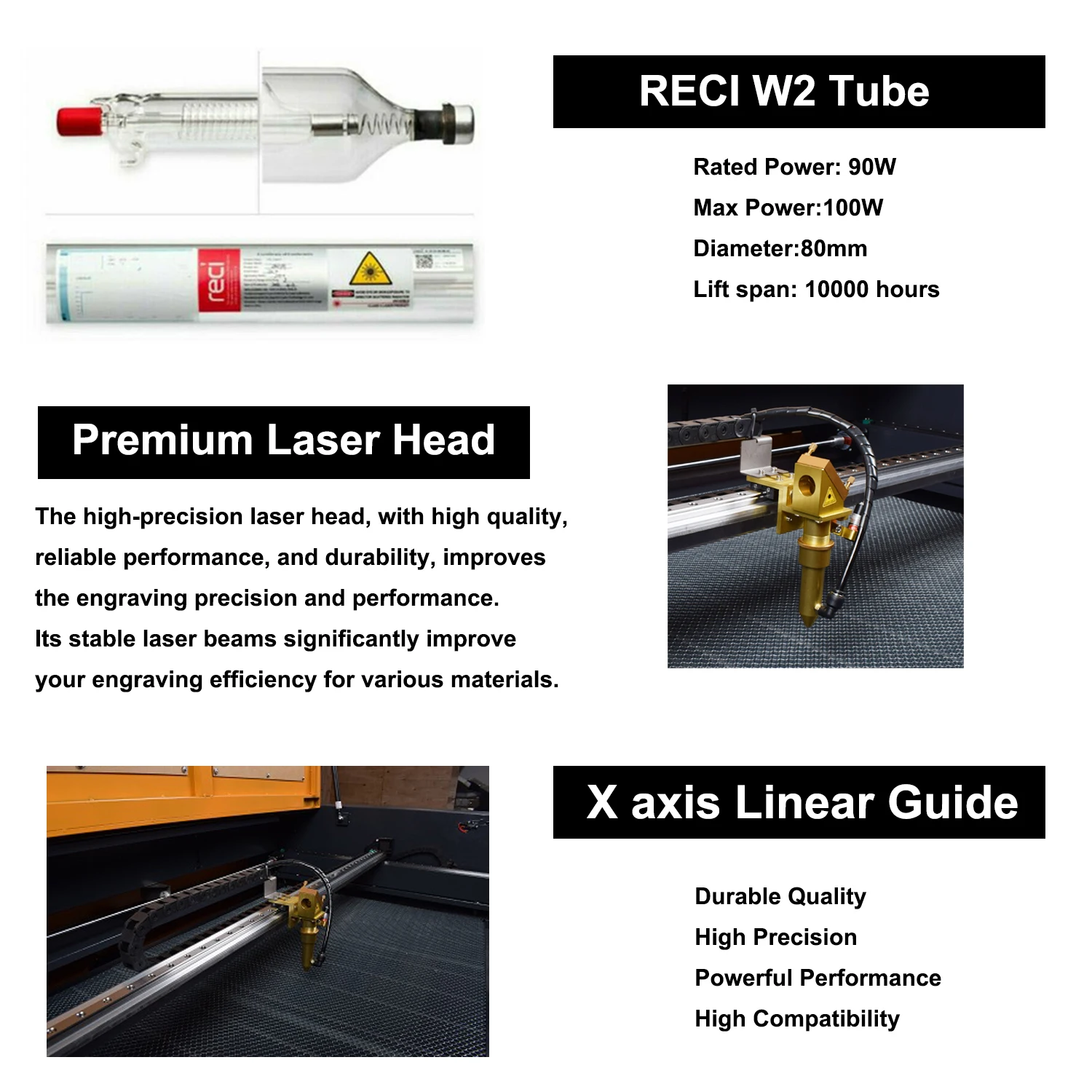 100W Laser Engraving Cutting Machine CO2 Laser Engraver 1060 Laser Cutting Machine CO2 Laser RECI W2 Tube Wood Fabrics Leather