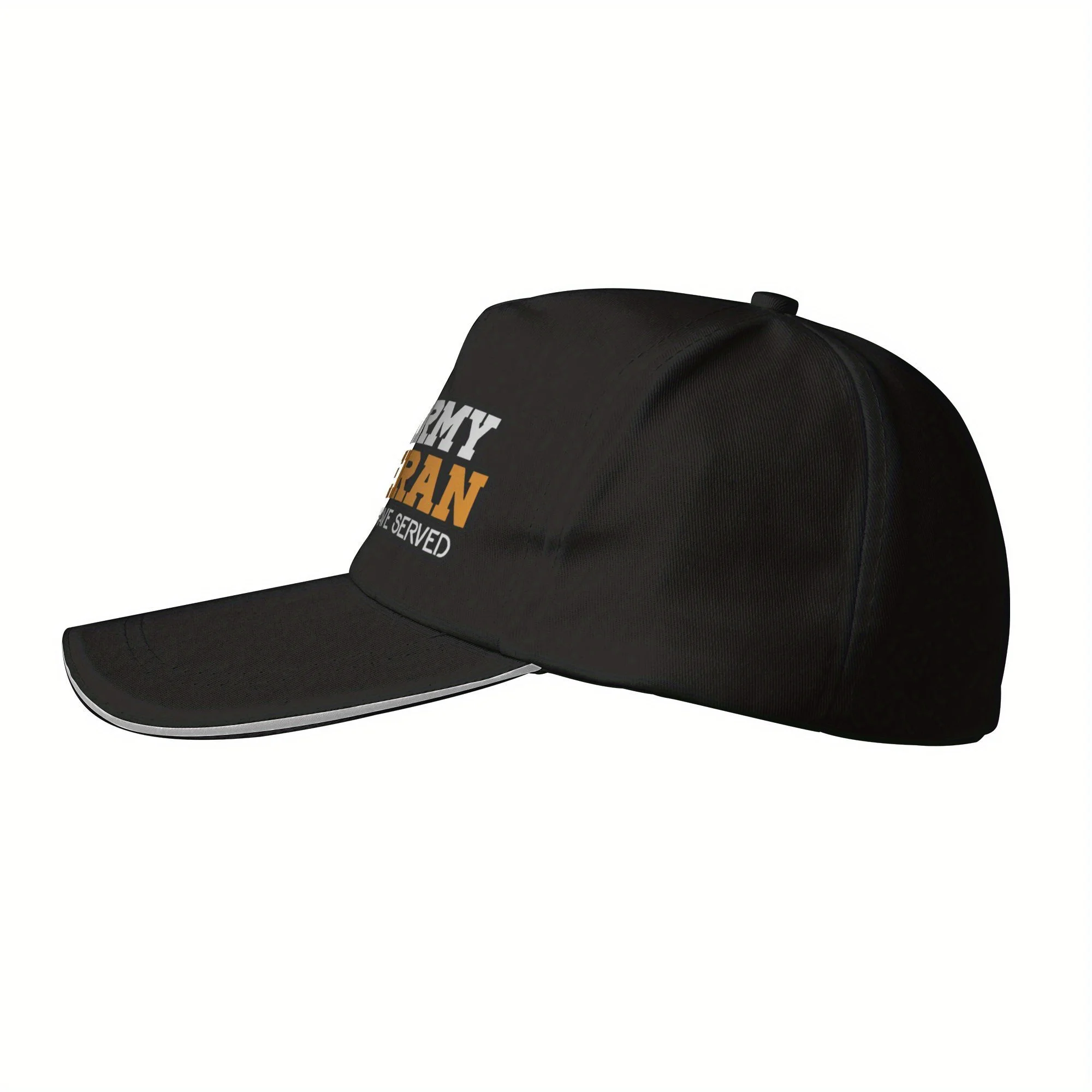 U.S. Army Veteran Patriotic Trucker Baseball Cap - Adjustable Unisex Black Hat with White & Orange Text, Casual Military Apparel