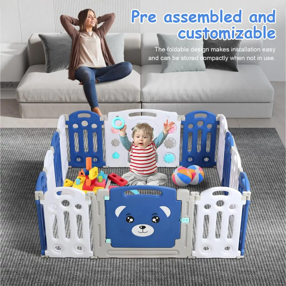 1Pc 14 Panels Baby Gate Playpen Spacious Area Foldable Baby Playpen Easy to Assemble Plastic Indoor Crawling Grille Indoor Toys