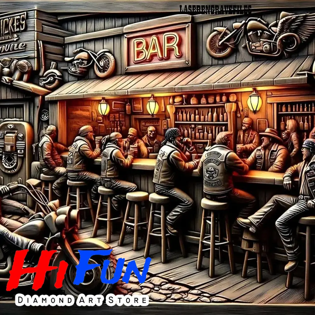 

5D набор алмазной живописи в индустриальном стиле, барная сцена мотоциклетных байкеров, плакаты, полный винтажный алмазный арт, сделай сам, декор для вышивки крестом