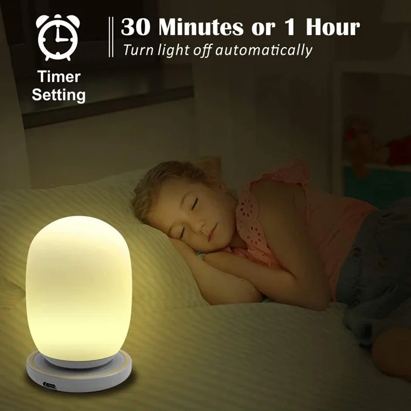 Touch Sensor LED Night Light, mudança de cor, lâmpada de cabeceira regulável, temporizador magnético separado, Pat Candeeiros de mesa para quarto