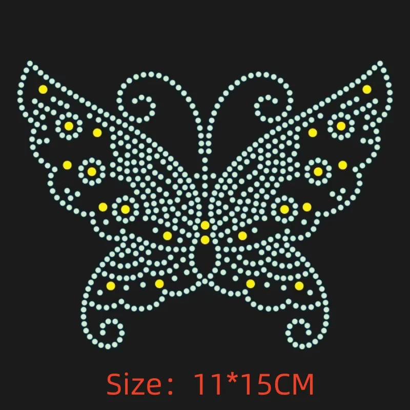 

2pc/lot Blue Butterfly garment patch designs iron on transfer hot fix rhinestone iron on crystal transfers design