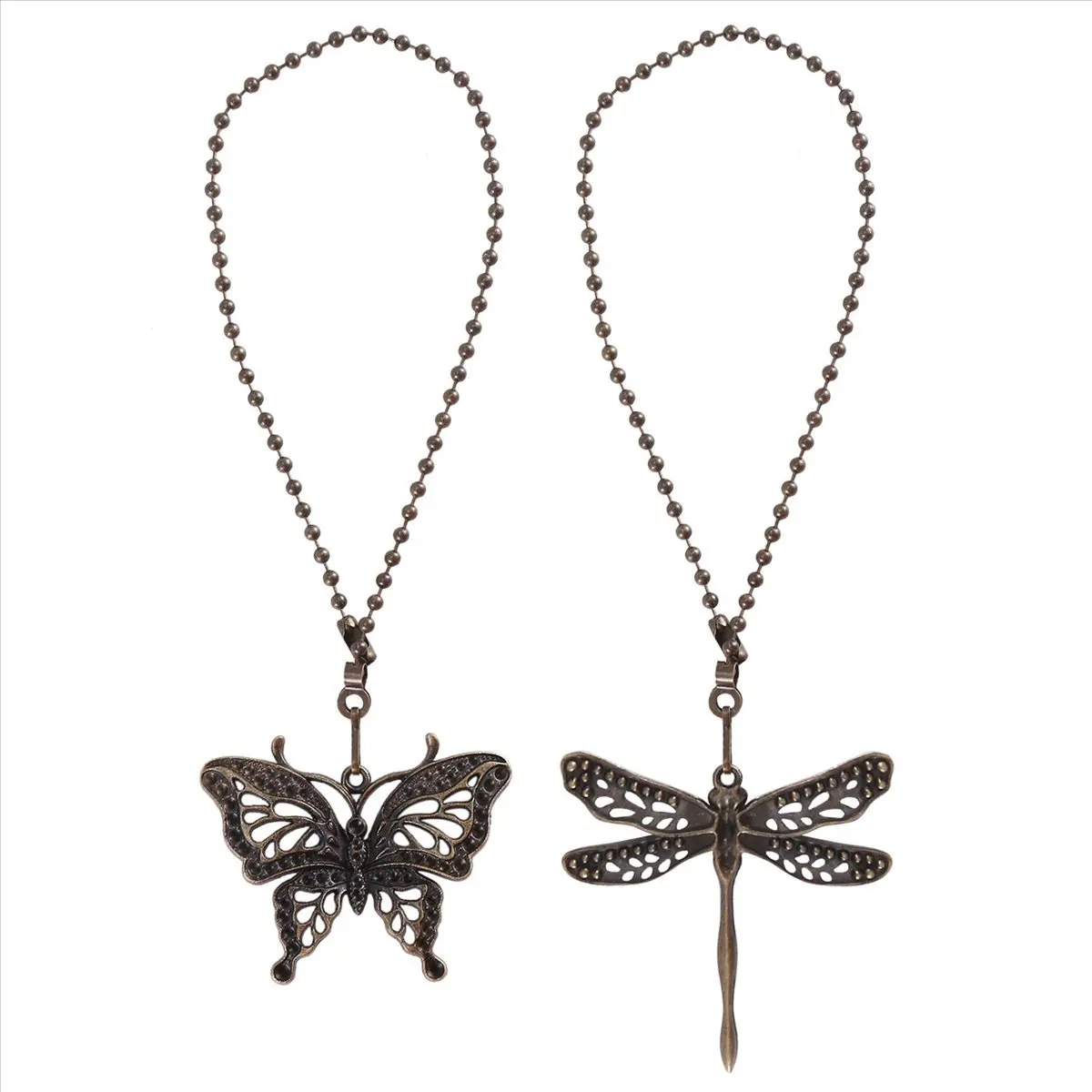 HITL 2 Pack Bronze Ceiling Fan Pull Chain Set,Lighting & Fan Pull Chain Pendant Chain Extender,Dragonfly and Butterfly