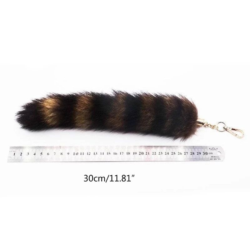 Plush Foxes Racoon Tail Charm Keychain Sweet Cute Furs Pendant Car Keyring Backpack Decoration Fashion Jewelry for Women