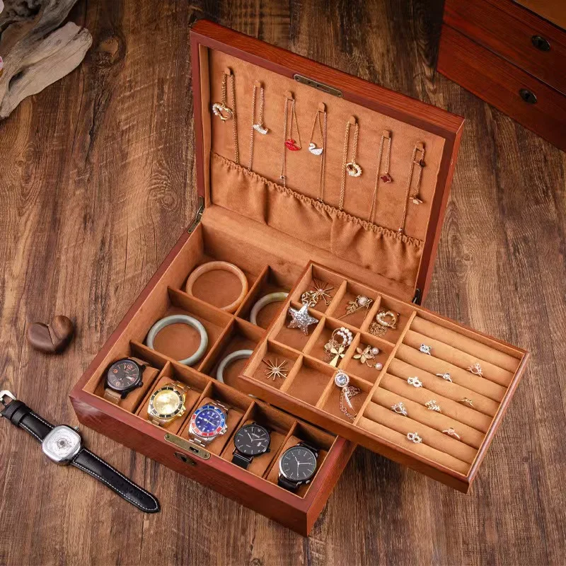 Ash Wood Jewelry Box With Lock Large Capacity Watch Necklace, Earrings, Cufflinks Bracelets Storage