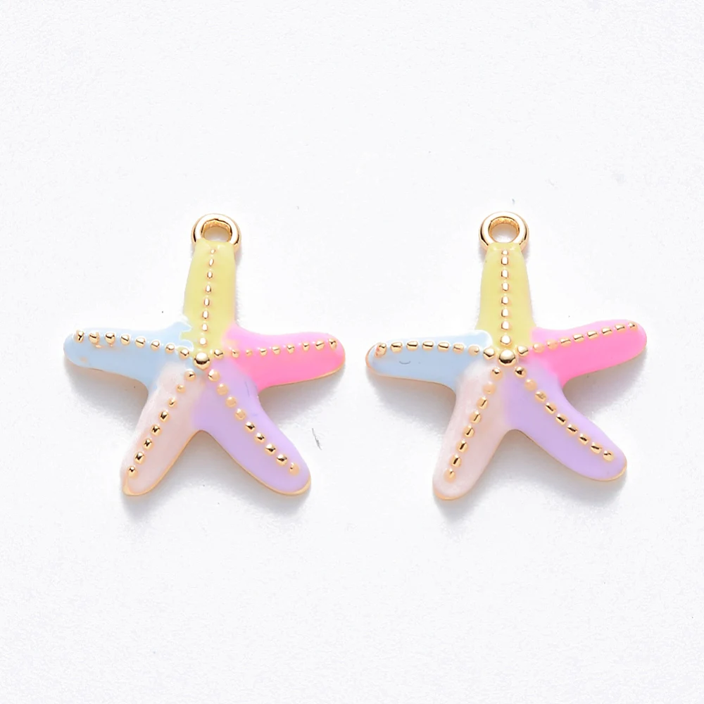 50pcs Metal Enamel Charms Starfish/Sea Stars Gold Plated Colorful for Making DIY Jewelry Necklace Earring Bracelet Keychain