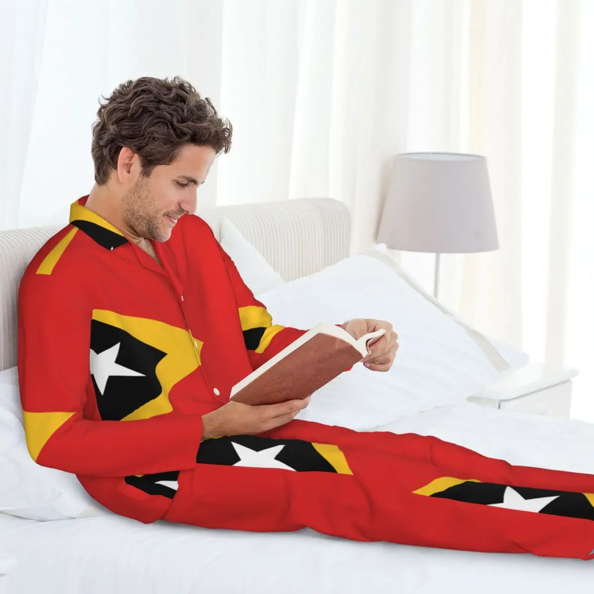 Conjunto de pijamas masculinos de outono inverno manga comprida Timor-Leste Flag Home Roupas Pijamas 2 Pçs/set