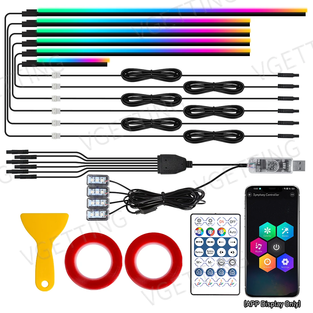 10 in 1 Car Interior Acrylic LED Ambient Lights For Tesla USB APP Remote Control RGB Symphony Atmosphere Lamp with Cigar Lighter