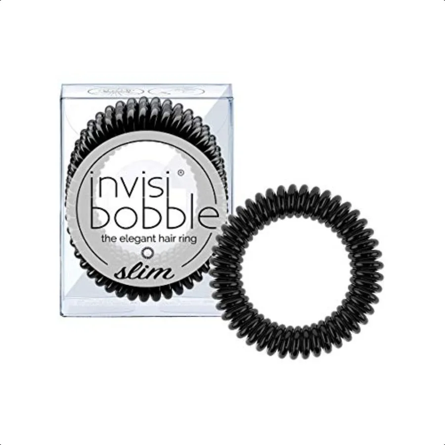 

invisibobble SLIM Tracel Spiral Hair Ties Pack of 3 True Black Strong Elastic Grip Coil Hair Accories for Women Kink n Soaking