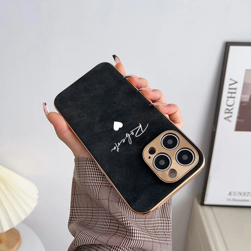 Personalisierte DIY-Hülle mit individuellem Namen für iPhone 18 16 15 14 13 12 Pro Max, luxuriöse Lederhülle mit Lammfell und Metall-Objektivabdeckung, 11 Pro – Detail 12
