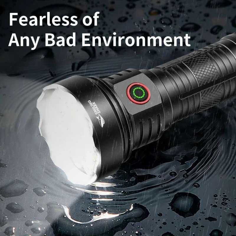 SMILING SHARK Ultra Bright LED Flashlight Portable USB Rechargeable Built‑in Battery Torch for Camping Fishing SD‑5235