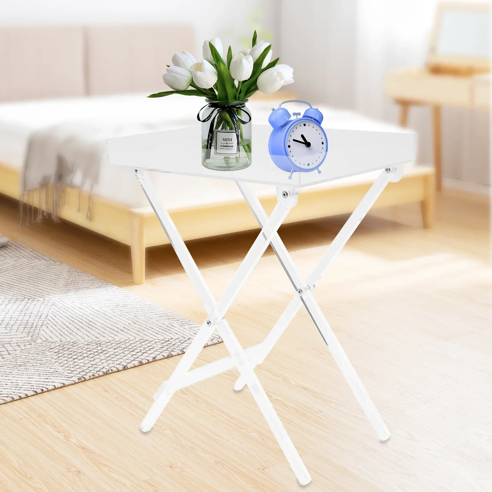 

Furniture Acrylic Folding Tray Table Acrylic Side Table Acrylic End Table Clear Modern 19x13 inch 23 inch High