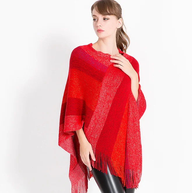 

Autumn Winter Women's New European American Clothing Knitting New Shawl Cloak Girl Sweater Coat Red