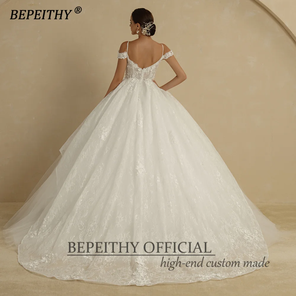 BEPEITHY-vestidos de novia de princesa para mujer, traje de novia blanco con encaje de flores, hombros descubiertos, marfil, 2022