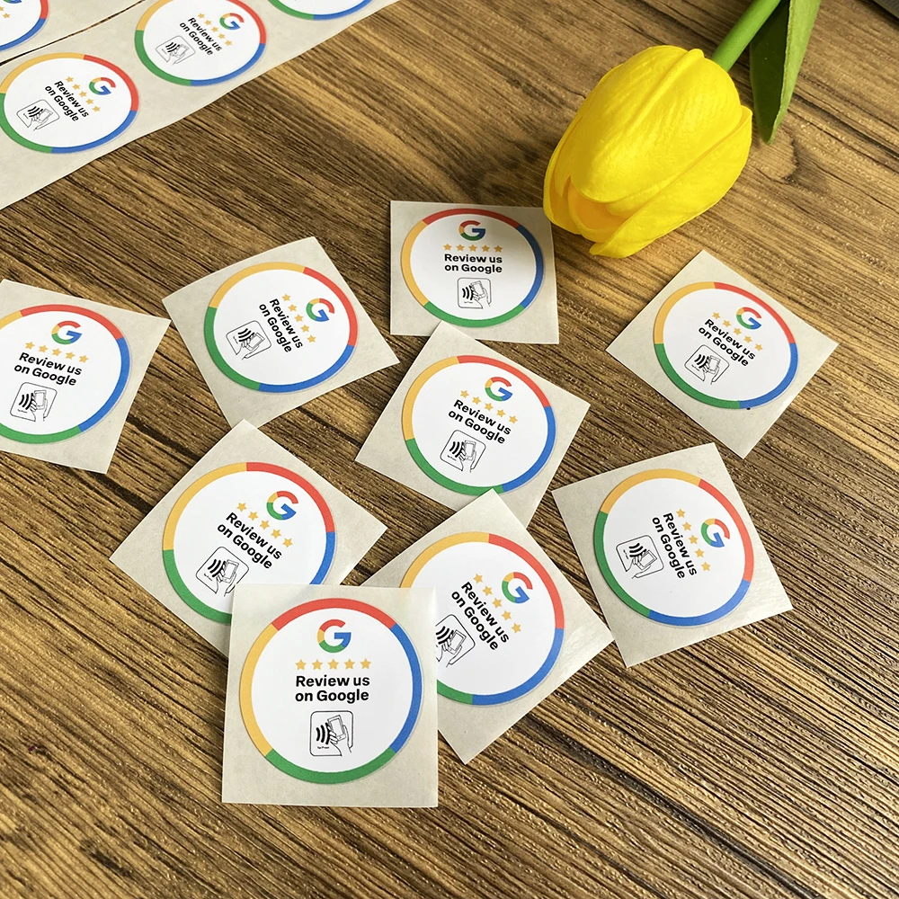 30mm Waterproof Google Review Stickers 144Bytes NFC213 Chip NFC Tap Review Sticker Review us on Google Sticker