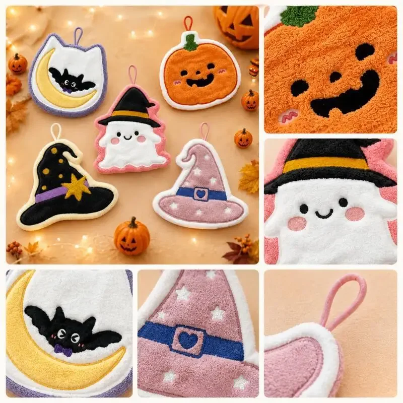 Funny Halloween Hand Towels, Pumpkin Ghost Witch Hat Moon Bat Hanging Towels for Kitchen Bathroom Decor For Kitchen Washstand