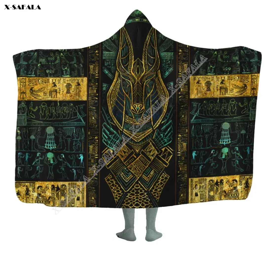 Egypt Death God 3D Printed Overcoat Hooded Blanket Coat Robe Fleece Velvet Men Women Cloak Samurai Thick Warm Windproof