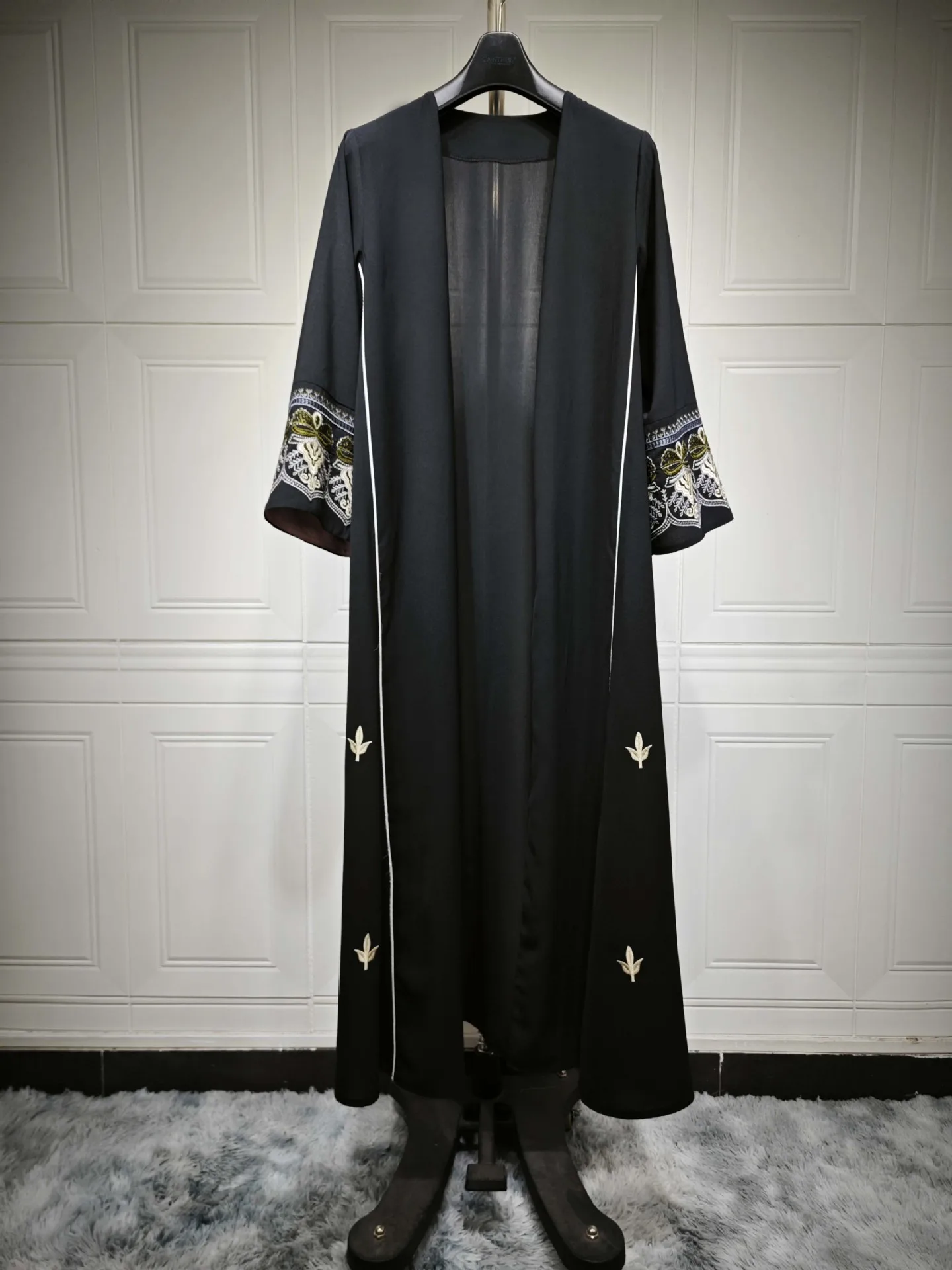 Solid Casual Daily Open Kimono Abaya Galabia Muslim Saudi Women Kaftan Moroccan African Floral Embroidery Robe Clothing