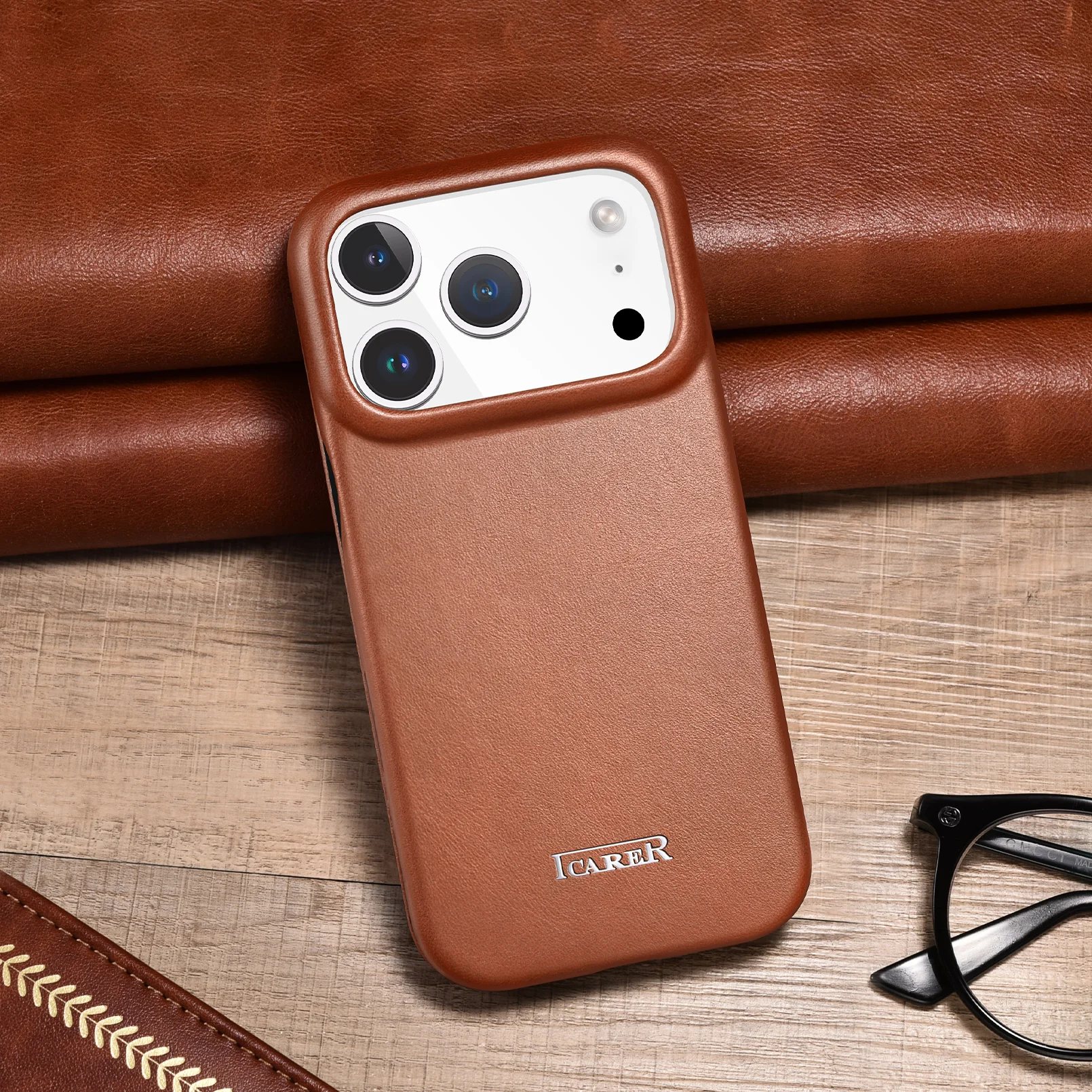 

Slim Leather Case for iPhone 17 Pro Max 2025 Genuine Leather Wireless Charging Folio Protective Cover for iPhone 17 Pro