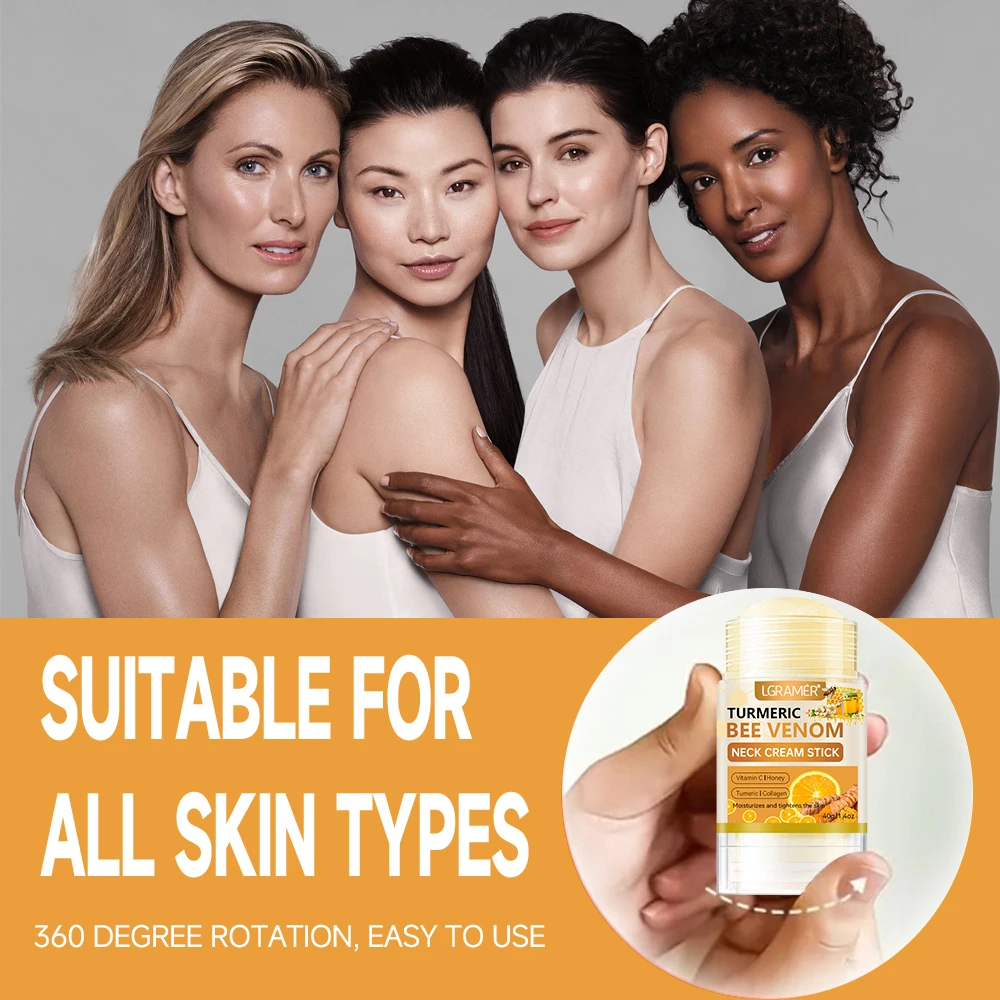 عصا كريم للرقبة على شكل سم النحل الكركم من SUYARUN - شد البشرة المضادة للشيخوخة، تقليل التجاعيد، مرطب محمول لجميع الأشخاص.